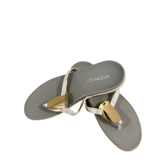 VIONIC Women’s RAYSA White Gray Toe Post Orthotic Gold Accent Sandals SZ 6 $90 - Picture 3 of 4